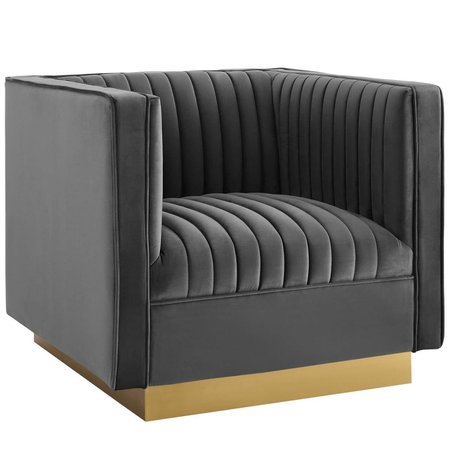 PATIO TRASERO Sanguine Vertical Channel Tufted Accent Performance Velvet Armchair, Gray PA1729234